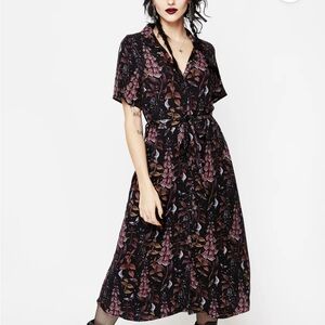 Disturbia Black and Purple Floral Midi Dress